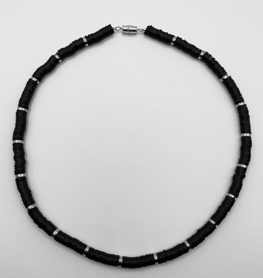 Black and Silver Heishi Bead Beach Necklace